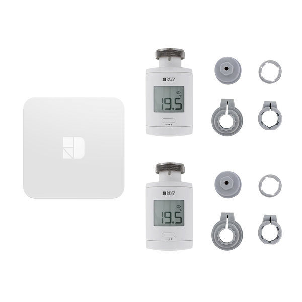 Pack TRV 1.0 connecté 2 têtes thermostatiques intelligentes avec accessoires - 6050664 - Delta Dore