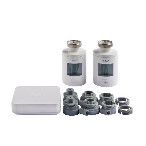 Pack TRV 1.0 connecté 2 têtes thermostatiques intelligentes avec accessoires - 6050664 - Delta Dore