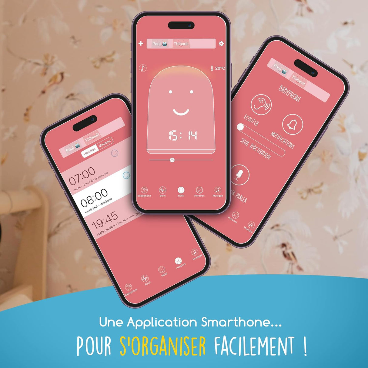 Réveil + Babyphone connecté éducatif Rémi – Rouge – UrbanHello