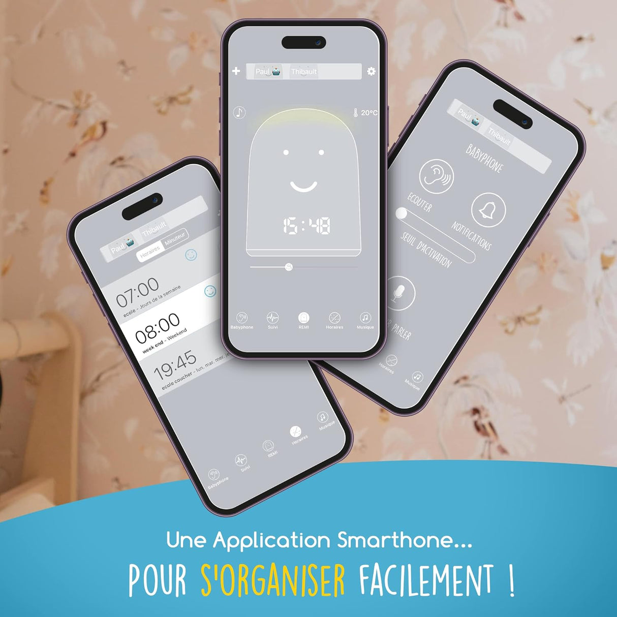Réveil + Babyphone connecté éducatif Rémi – Gris – UrbanHello