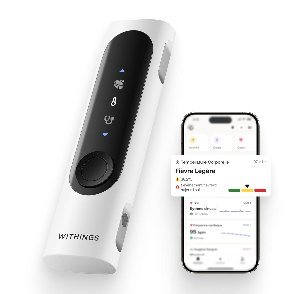 BEAM'O 4-en-1 - Thermomètre Connecté Sans Contact, MultiScan de santé, Moniteur ECG, Oxymètre de Pouls, Stéthoscope digital, Enfants & Adultes- Withings