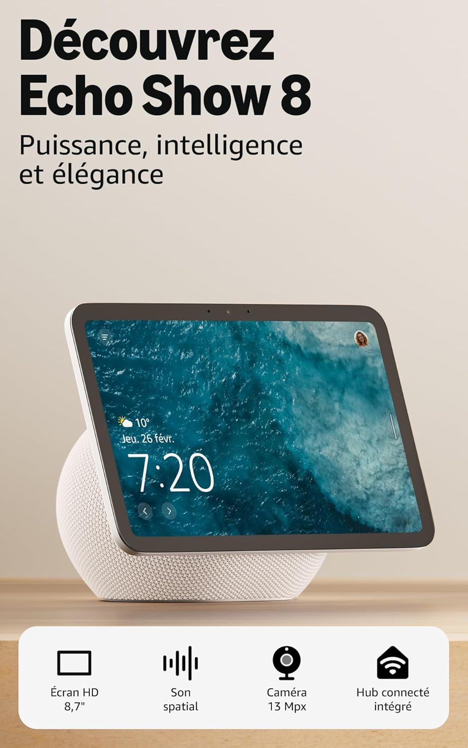 Echo Show 8 (Modèle 2025) – Blanc – Amazon