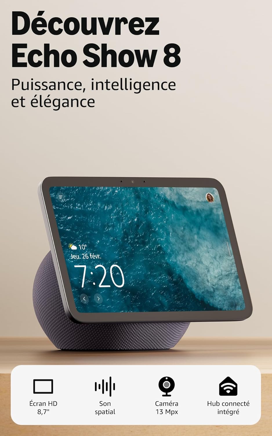 Echo Show 8 (Modèle 2025) – Noir – Amazon