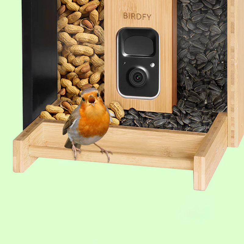 Mangeoire à oiseaux en bambou connectée avec caméra IA et panneau solaire Birdfy – Birdfy
