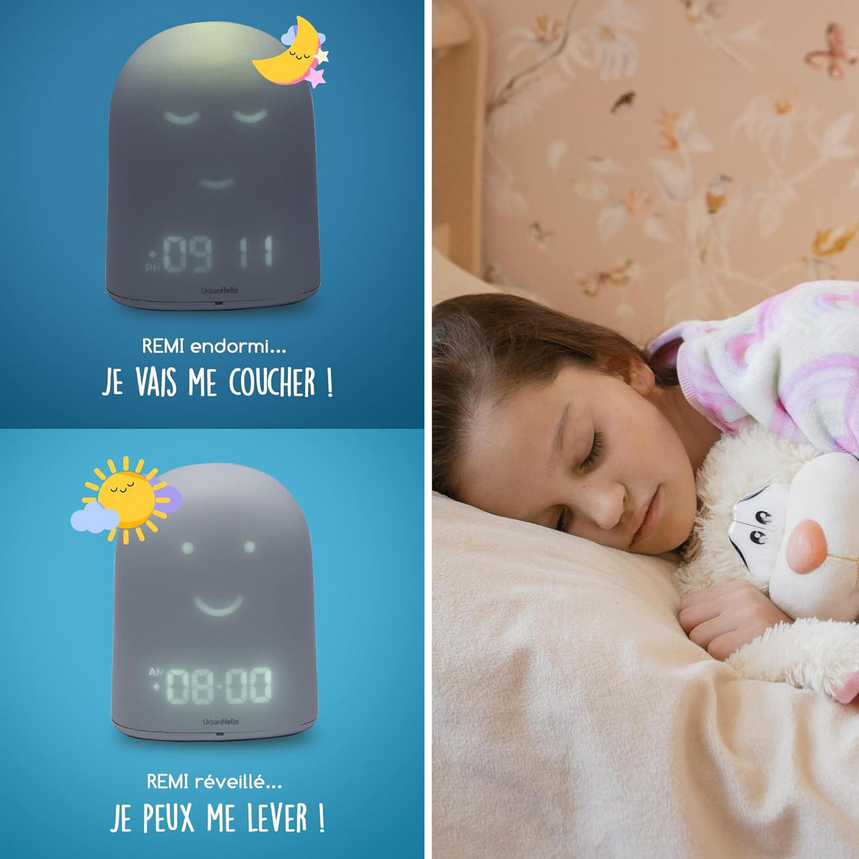 Réveil + Babyphone connecté éducatif Rémi – Gris – UrbanHello