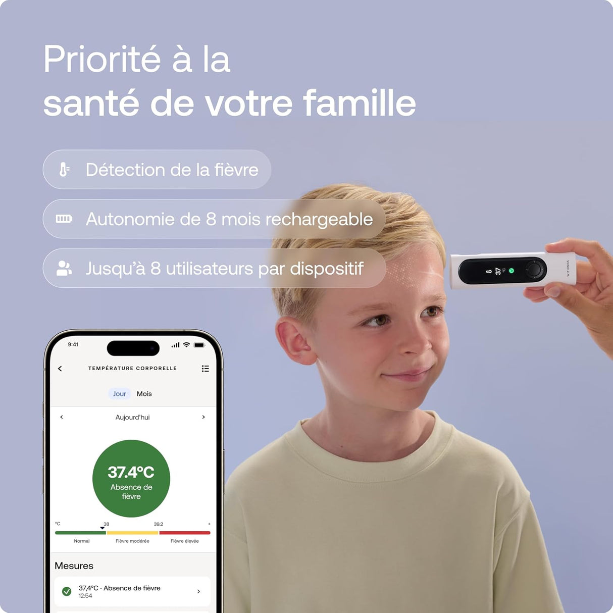 BEAM'O 4-en-1 - Thermomètre Connecté Sans Contact, MultiScan de santé, Moniteur ECG, Oxymètre de Pouls, Stéthoscope digital, Enfants & Adultes- Withings