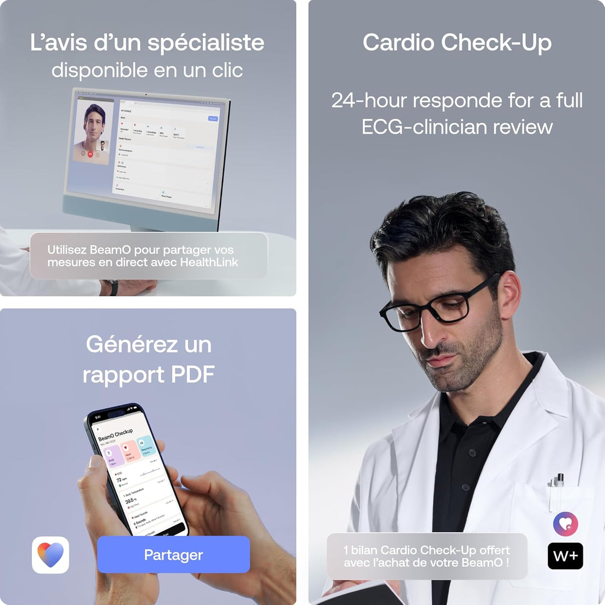 BEAM'O 4-en-1 - Thermomètre Connecté Sans Contact, MultiScan de santé, Moniteur ECG, Oxymètre de Pouls, Stéthoscope digital, Enfants & Adultes- Withings