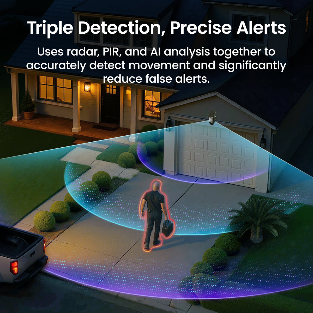 Triple détection PIR, radar et IA – SolarCam T2 Ultra Aosu