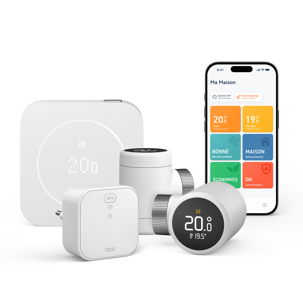 Kit Multiroom Thermostat intelligent filaire X (2e gén.) avec Bridge X et 2 Têtes thermostatiques – tado°