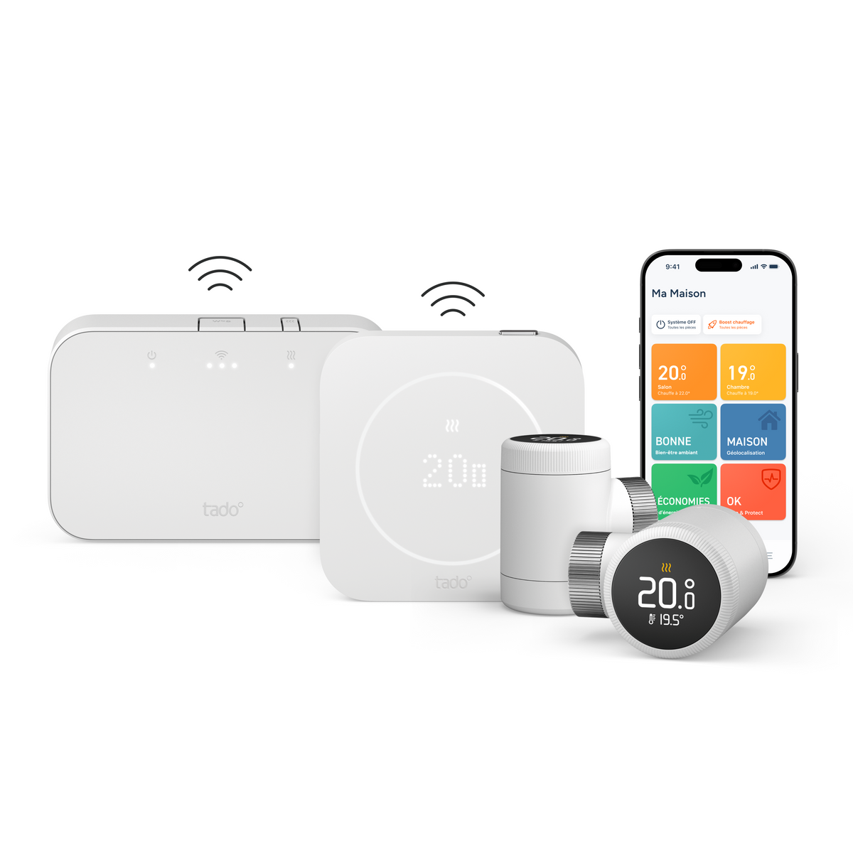 Kit Multiroom Thermostat intelligent sans fil X (2e gén.) avec Récepteur et 2 Têtes thermostatiques – tado°