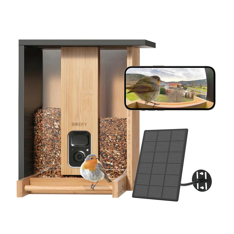 Mangeoire à oiseaux en bambou connectée avec caméra IA et panneau solaire Birdfy – Birdfy