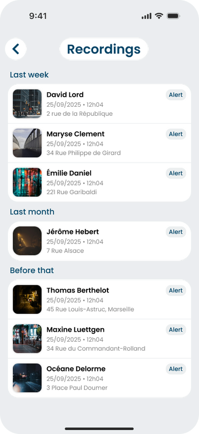 App Safee : enregistrements