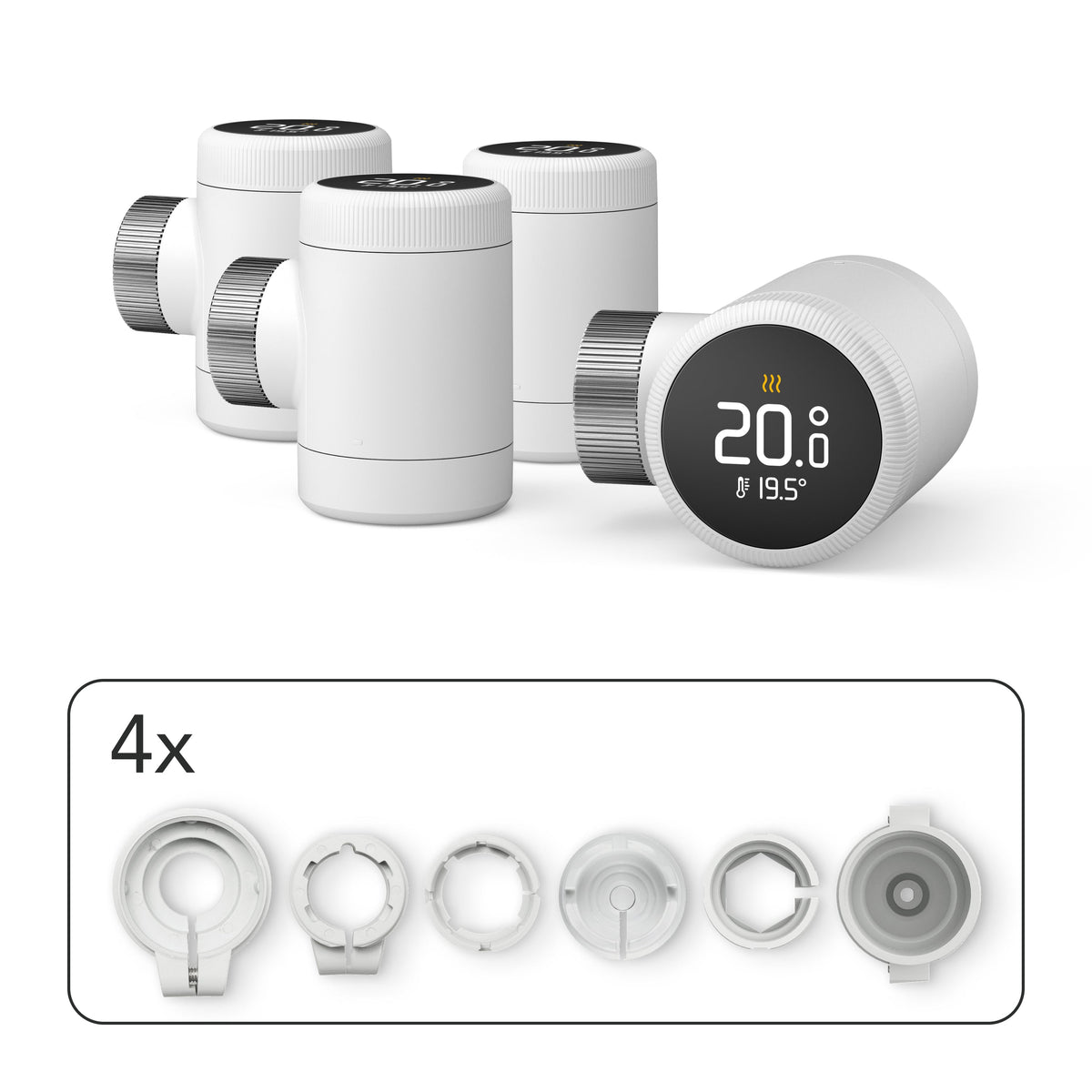 Contenu de la boîte – Pack Quattro Têtes thermostatiques X – tado°