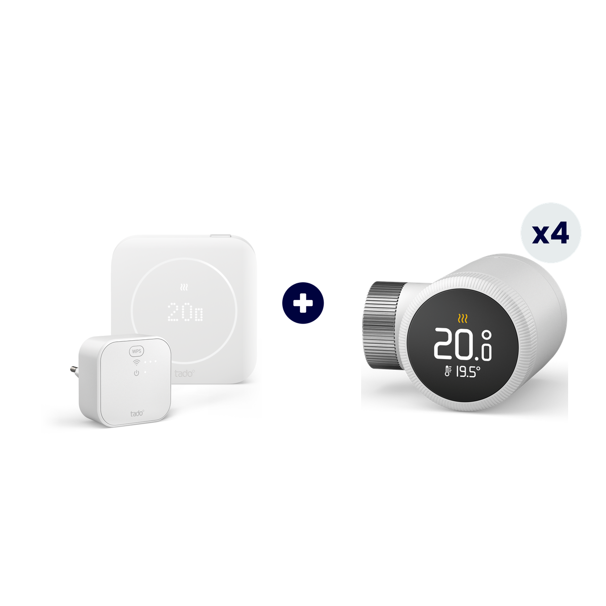 Pack tado° X (2e gén.) : kit thermostat filaire avec Bridge X + 4 Têtes thermostatiques intelligentes X